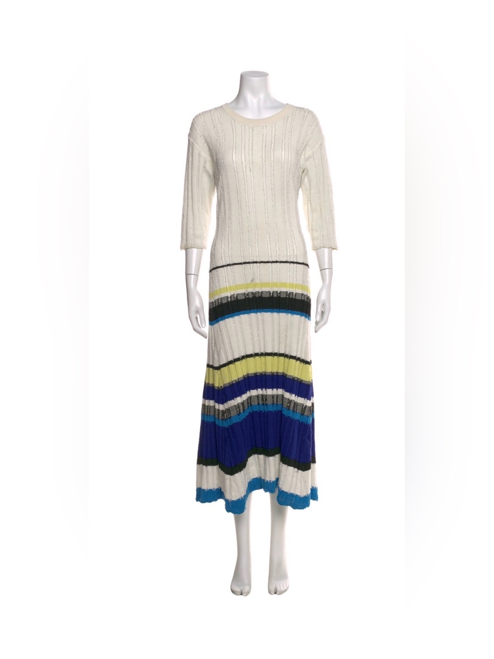 Proenza Schouler Cream Maxi Dress with Blue, Yellow and Black Stripes